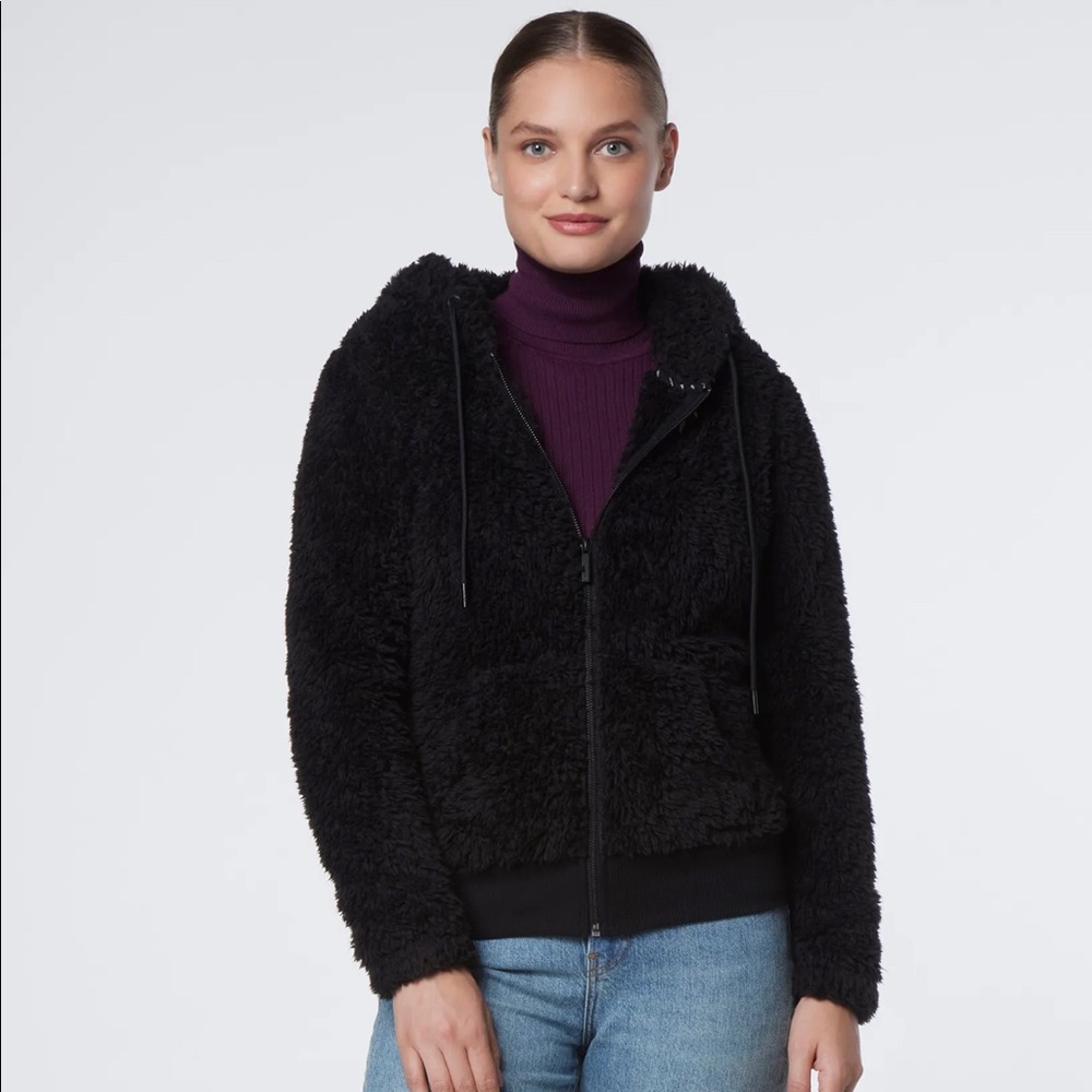 Marc New York Andrew Marc - Black Zip Front Faux Fur Hoodie Size M